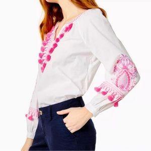 NWT Lilly Pulitzer Kaydence top - white w pink tassel